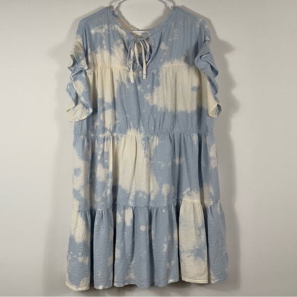 Current Air Dresses & Skirts - Current Air Anthropologie Blue White Tie Dye Ruffle Tiered Mini Dress Size S